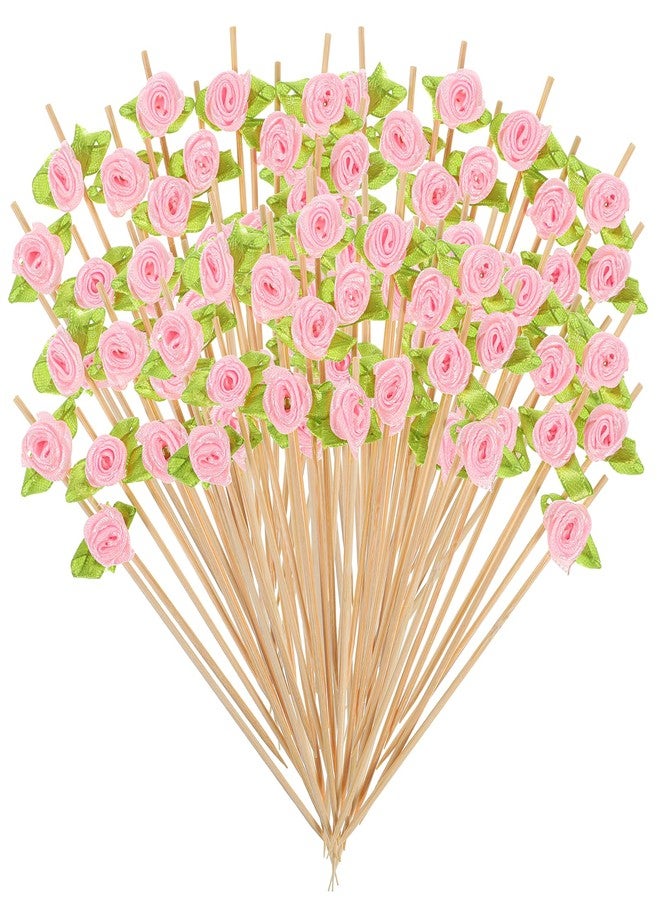 LIQWEI 100 Pcs Pink Rose Flower Cocktail Picks, Pink Flower 4.7 Inch Drink Picks Appetizer Skewers, Cocktail Pick Fruit Skewers for Wedding Valentine Holiday Party Decoration - Image 1
